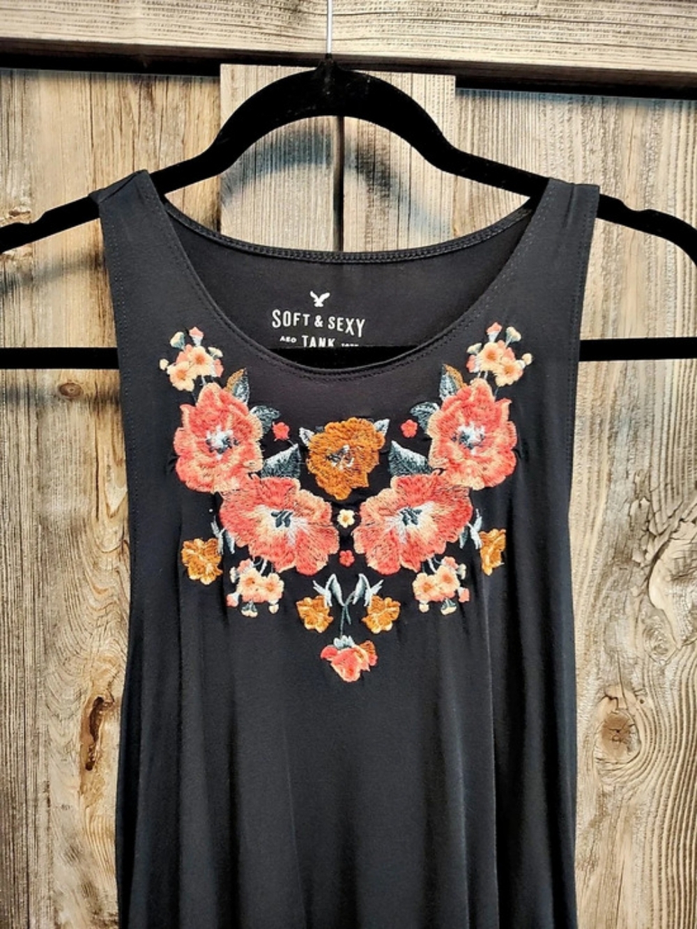 American Eagle Outfitters Soft & Sexy AEO Tank 1977 Floral Mini Dress in Black